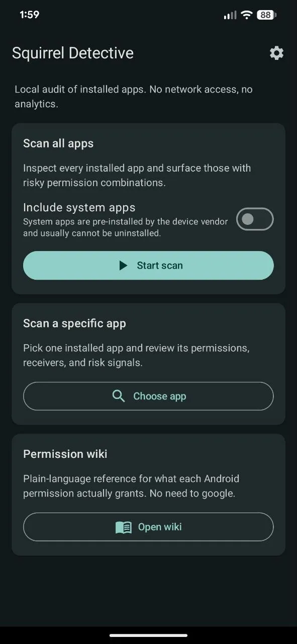 Home: quick audit or inspect a single app